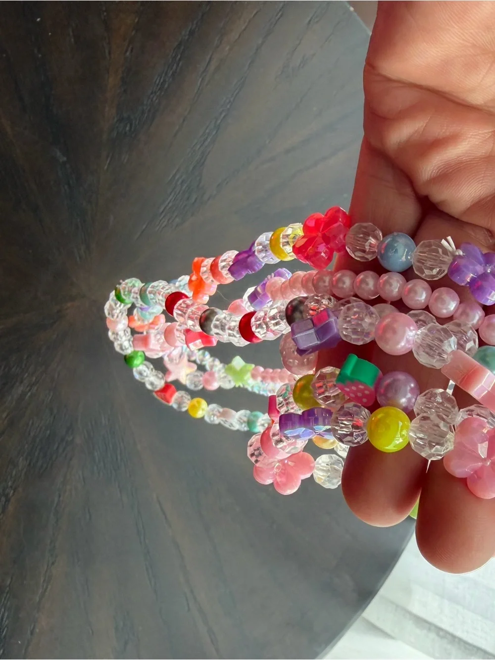 Colorful Beaded 3 Necklace & Bracelet Set Fruit Flower Star Charms NWT
